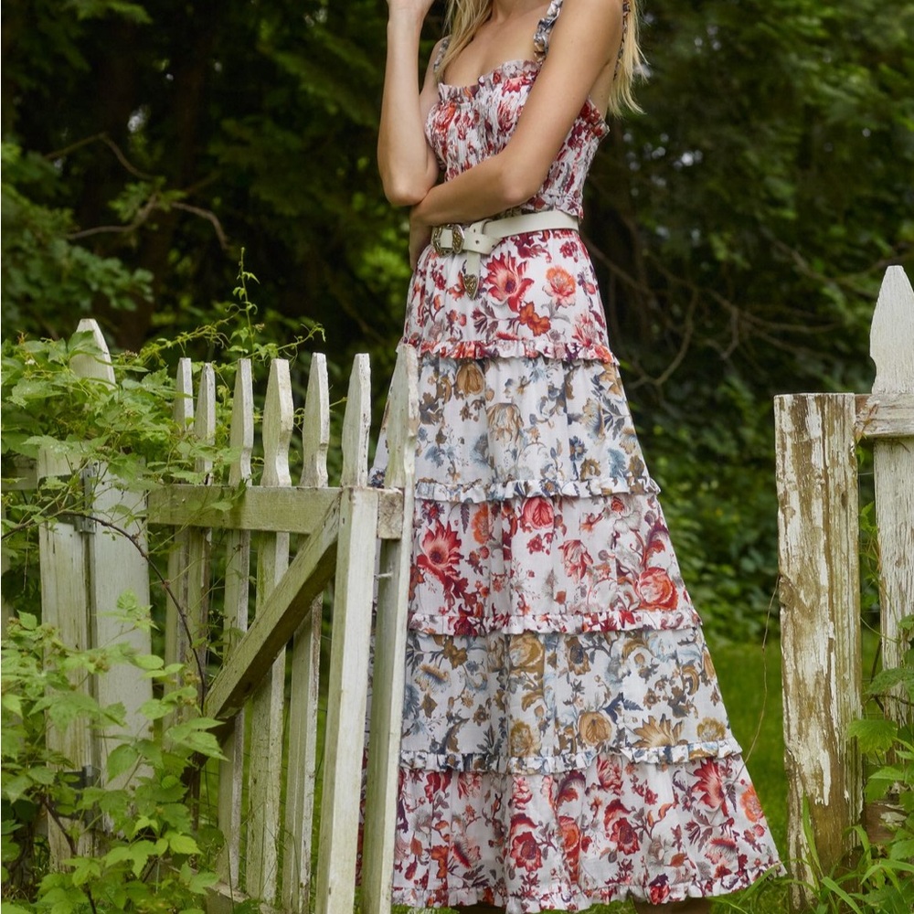 Anthropologie Multicolor Floral Tiered Maxi Dress L